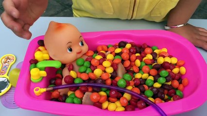 Baby Doll Bath In Skittles Candy Pretend Play