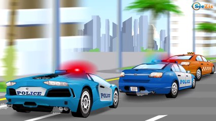 El Coche de Policía es Azul infantiles - Carritos para niños - Dibujos animados de Coches