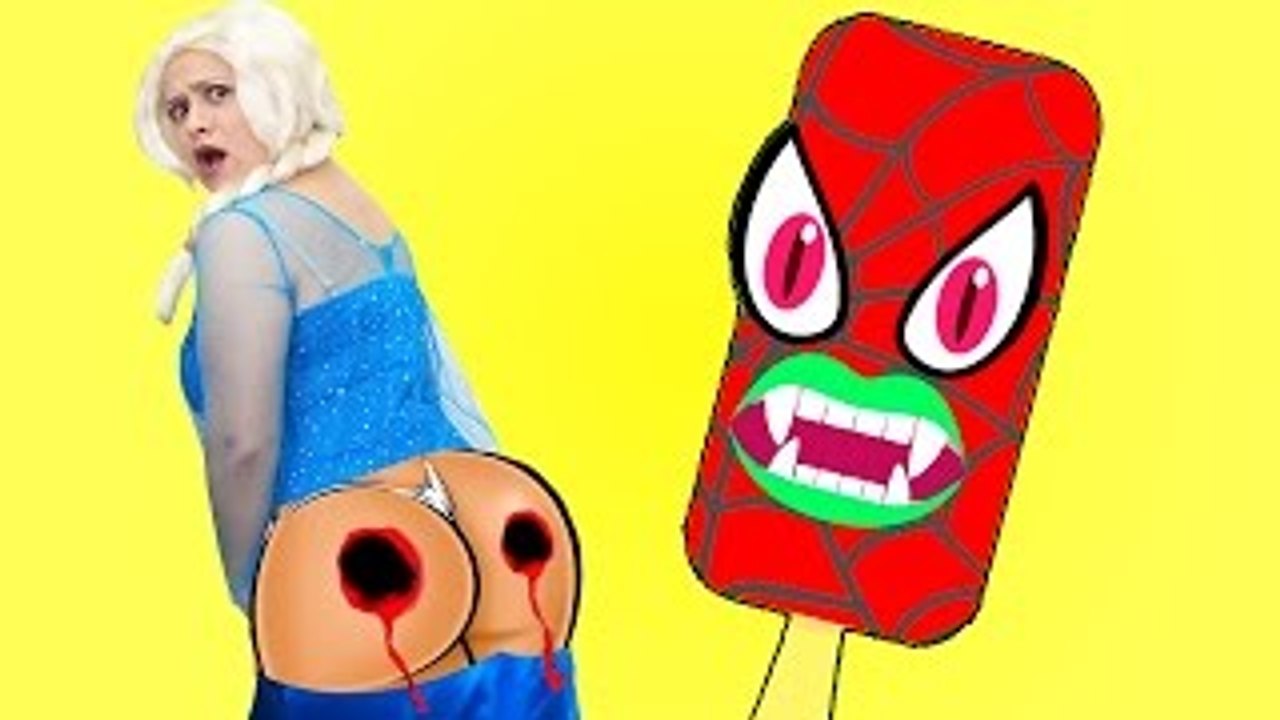 Frozen Elsa Ice Cream Vampire ATTACK w/ Spiderman crazy RUN Maleficent Joker! Princess in