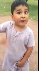 LITTLE boy telling accident story with fun