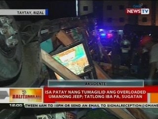 Isa patay nang tumagilid ang overloaded umanong jeep; tatlong iba pa, sugatan