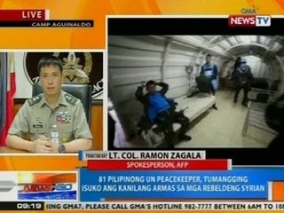 NTG: 81 Pinoy UN peacekeepers, tumangging isuko ang kanilang armas sa Syrian rebels