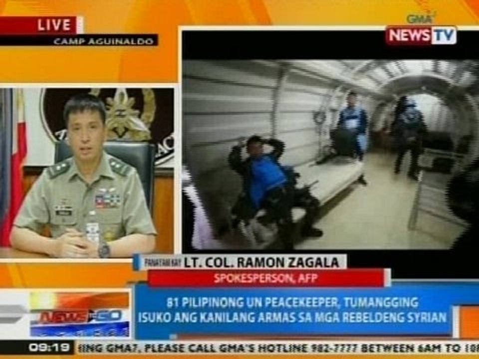 NTG: 81 Pinoy UN peacekeepers, tumangging isuko ang kanilang armas sa Syrian rebels