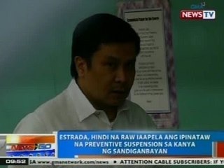 NTG: Jinggoy, hindi na raw iaaapela ang ipinataw na preventive suspension sa kanya