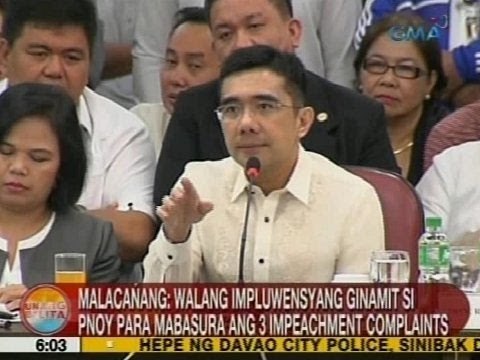 UB: Malacañang: Walang impluwensyang ginamit si PNoy para mabasura ang 3 impeachment complaints