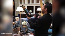 Donald Trump Jr. films champagne sabering at Trump's DC Hotel