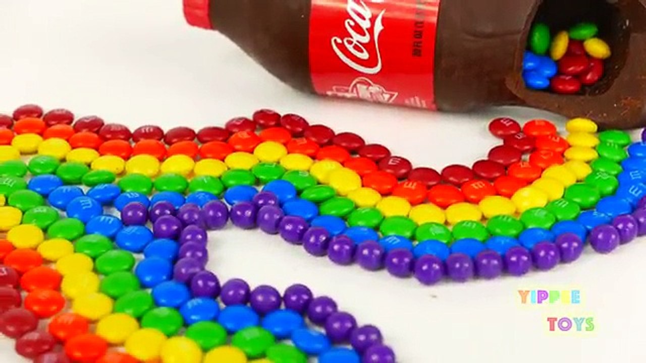 Learn Colors with Rainbow Candy M&Ms and Chocolate Coca Cola Bottle