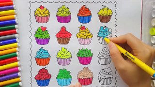Coloring Cupcake Ice Cream and Beautiful Flowers for Learning Colors