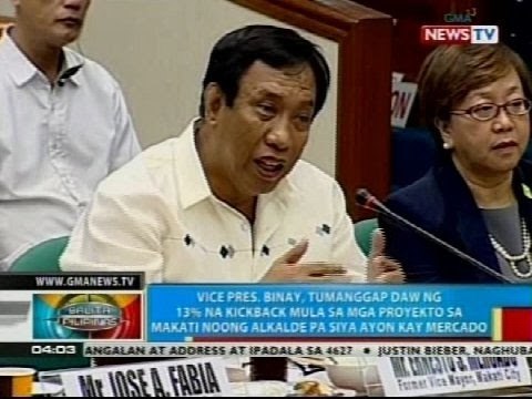 VP Binay, tumanggap ng 13% na kickback mula sa mga proyekto noong alkalde pa siya ayon kay Mercado