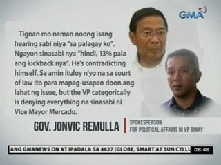 24Oras: Kampo ni VP Binay, itinanggi ang alegasyong may kickback siya sa mga proyekto ng Makati