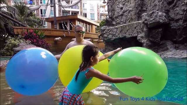 Super Giant Balloons Challenge in Huge Pool Surprise Toys ZURU SpongeBob Atlantis Resort Thailand