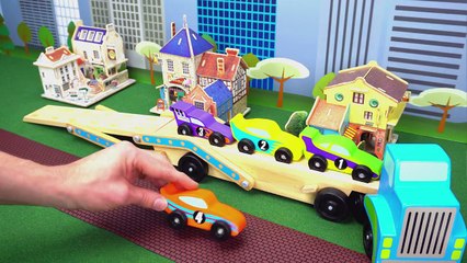 Teach Kids Numbers with Melissa and Doug Mega Race Car Carrier! Learn Counting Fun Wooden Racecars!