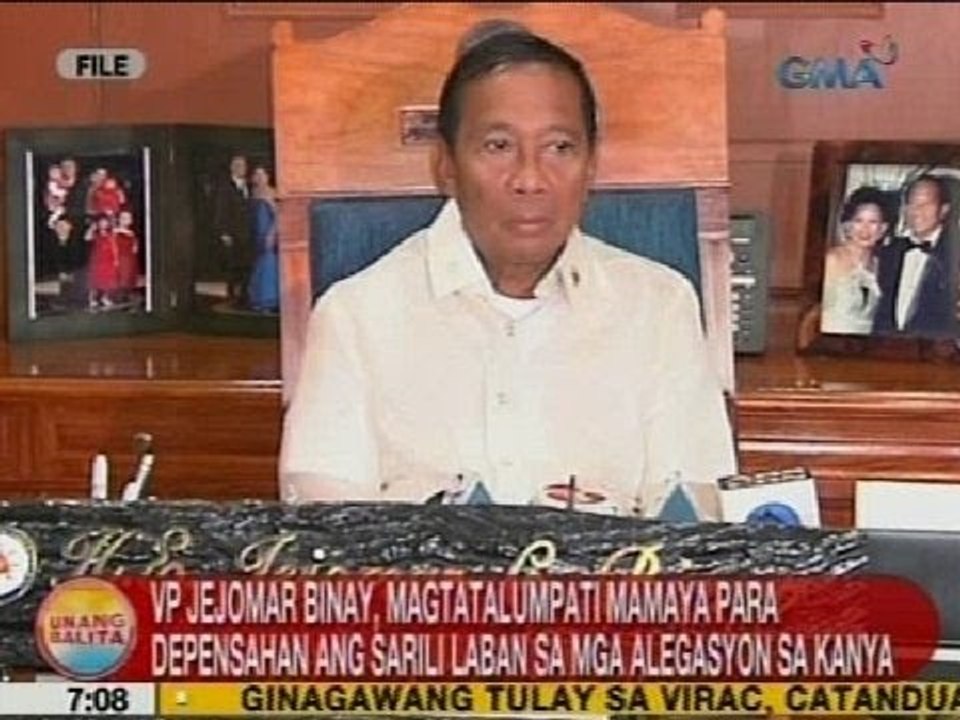 UB: VP Binay, magtatalumpati mamaya para depensahan ang sarili vs. mga alegasyon sa kanya