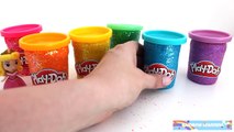 Learn Colors Glitter Play Doh Tubs Modelling Clay with Disney Princess Surprise Toys RainbowLearning