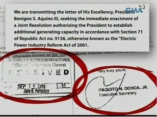 24 Oras: PNoy, humiling na sa Kongreso ng kapangyarihan na makapasok sa kontrata ukol sa kuryente