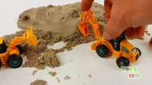Caterpillar Toy Construction Vehicles and Machines Playing with Kinetic Sand
