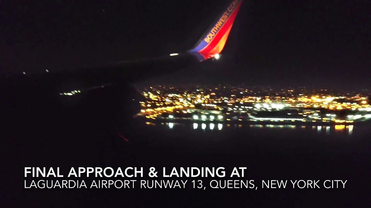 Windy & Rough Late Night Landing at LaGuardia Airport (LGA)- Southwest Airlines (HD)