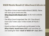 Bihar Board 10th Result 2017, BSEB Matric Result, biharboard.bih.nic.in