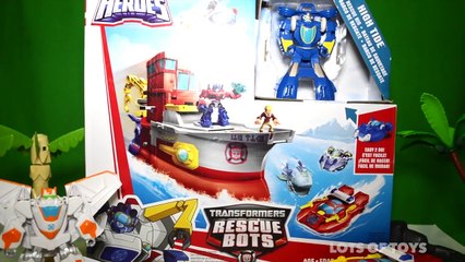 Descargar video: Transformers Rescue Bots High Tide Rescue Rig Transforming Ship, Heatwave, Cody, Optimus Prime