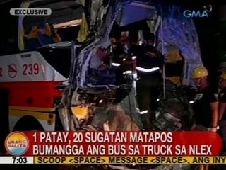 UB: 1 patay, 20 sugatan matapos bumangga ang bus sa truck sa NLEX