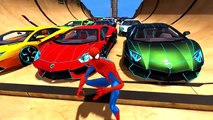 Spiderman Colors Drives like Madman Lamborghini Aventador Super Cars Colors Crazy Ramp Jumps