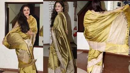 Rekha Twirls In A Saree At Javed Akhtar Birthday Bash 2017