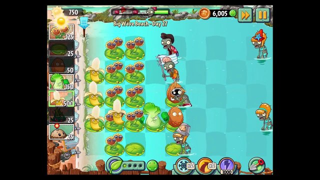 Растения против зомби 2 большая волна пляж Днем 27 новых заводов банана лаунчер
