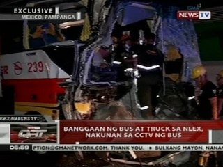QRT: Banggaan ng bus at truck sa NLEX,  nakunan sa CCTV ng bus