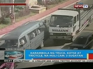 Karambola ng truck, kotse at 2 tricycle sa Laoag City, na-huli cam; 3 sugatan