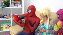 Bad Baby Spiderman Poo vs Evil Elsa vs baby Frozen Elsa w Old Maleficent Poisoned Apple