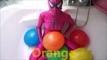 5 Mega Colors Wet Balloons real SpiderGirl Learn Colours Balloon Finger Nursery Songs Compilation