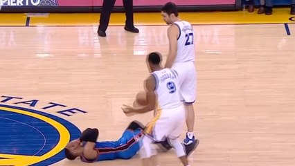 Russell Westbrook FLOPS to Draw Flagrant Foul, Zaza Pachulia Gives Him the Ivan Drago Death Stare