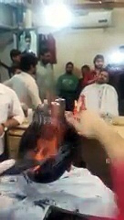 Barber's Style Of Hair Cut With Fire.. A Talent