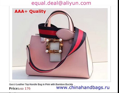 Gucci Leather Top Handle Bag in Pink with Bamboo Buckle Replica