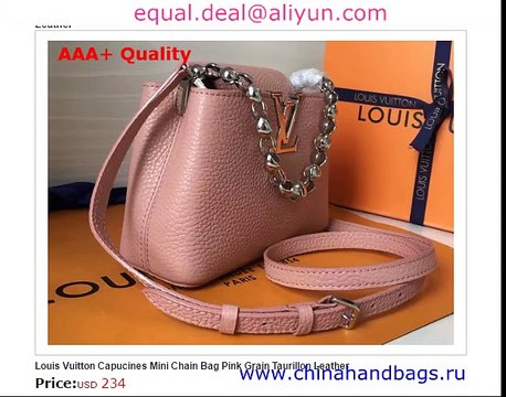 Louis Vuitton Capucines Mini Chain Bag Pink Grain Taurillon Leather Replica