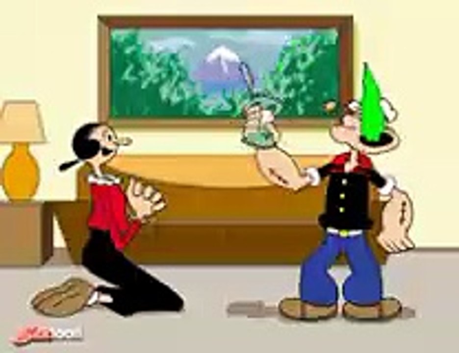 popeye eating spinach for make happy olivia