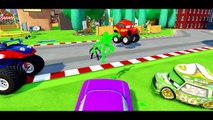 БИГ Маккуин автомобили и ПАУК-ЧЕЛОВЕК машина! Spiderman Цвета Monster Trucks Для детей   потешки