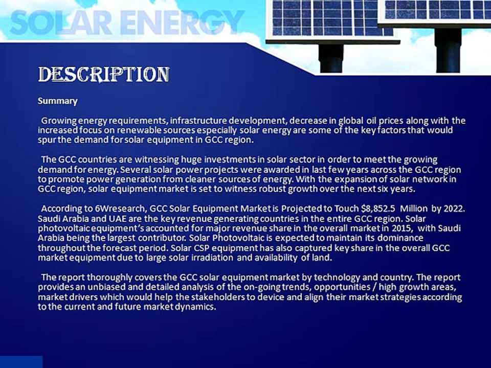 GCC Solar Equipment Market (2016-2022) - Market Research Reports