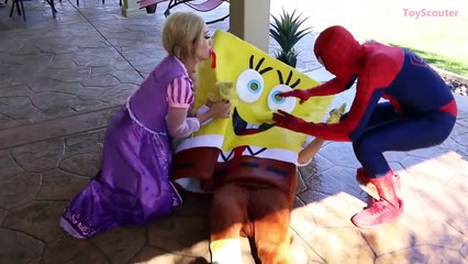 Princess Rapunzel vs Giant Joker Tongue! w/ Big Lollipop, Spiderman, Wolf & SpongeBob IRL