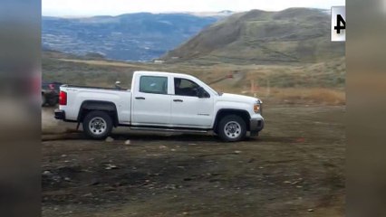 Pickup Trucks Attempts to Drive Uphill