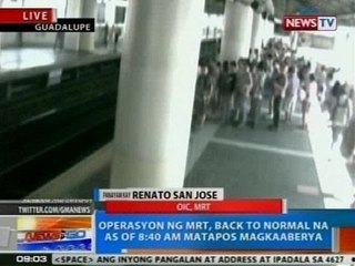 NTG: Operasyon ng MRT, back to normal na as of 8:40 a.m. matapos magkaaberya kanina