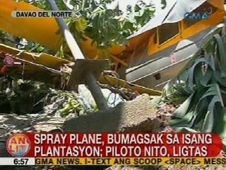 UB: Spray plane, bumagsak sa isang plantasyon sa Davao Norte; piloto nito, ligtas