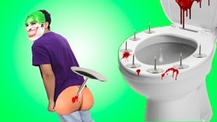 Joker HURTS on his BUTT Crying PRANK w/ Frozen Elsa Spiderman Funny Superhero In Real Life