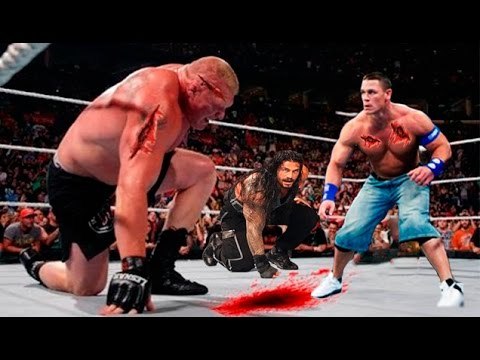WWE John Cena vs Brock Lesnar vs Roman Reigns Brutally Fight Full Match
