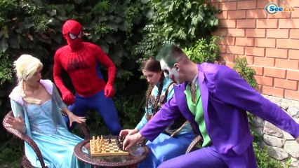 Spiderman & Frozen Elsa TATOO PARTY! w/ Anna Pink Spidergirl Joker! Funny Superhero Video. Ep. 116