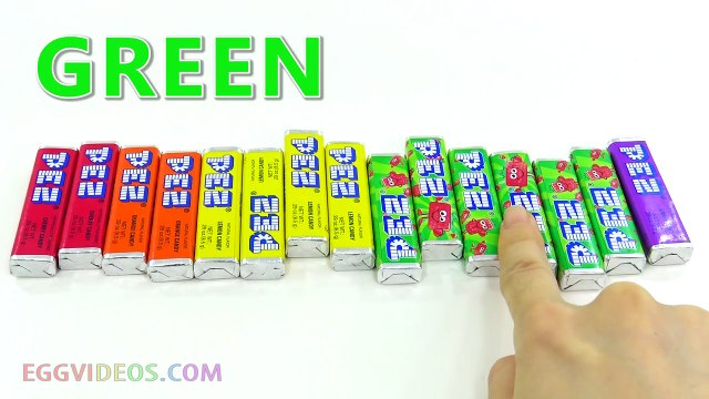Learn Colors with Colorful PEZ Candy Collection Rainbow Finger Family Nursery Rhymes EggVideos.com-GIUbZzfznMs