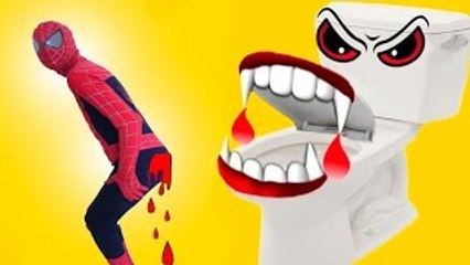 Spiderman VAMPIRE TOILET ATTACK! w/ Joker Girl Maleficent Princess Anna Toys! Superheroes