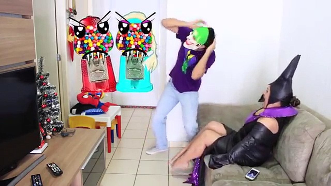 Maleficent eats POO Colored Balls! Joker vs Spiderman Superhero in Real Life