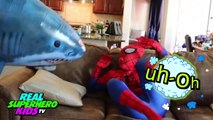 SuperHero SHARK ATTACK Joker Sends Out A Flying Shark on Spiderman FUNNY! ~ REAL SuperHero Kids TV