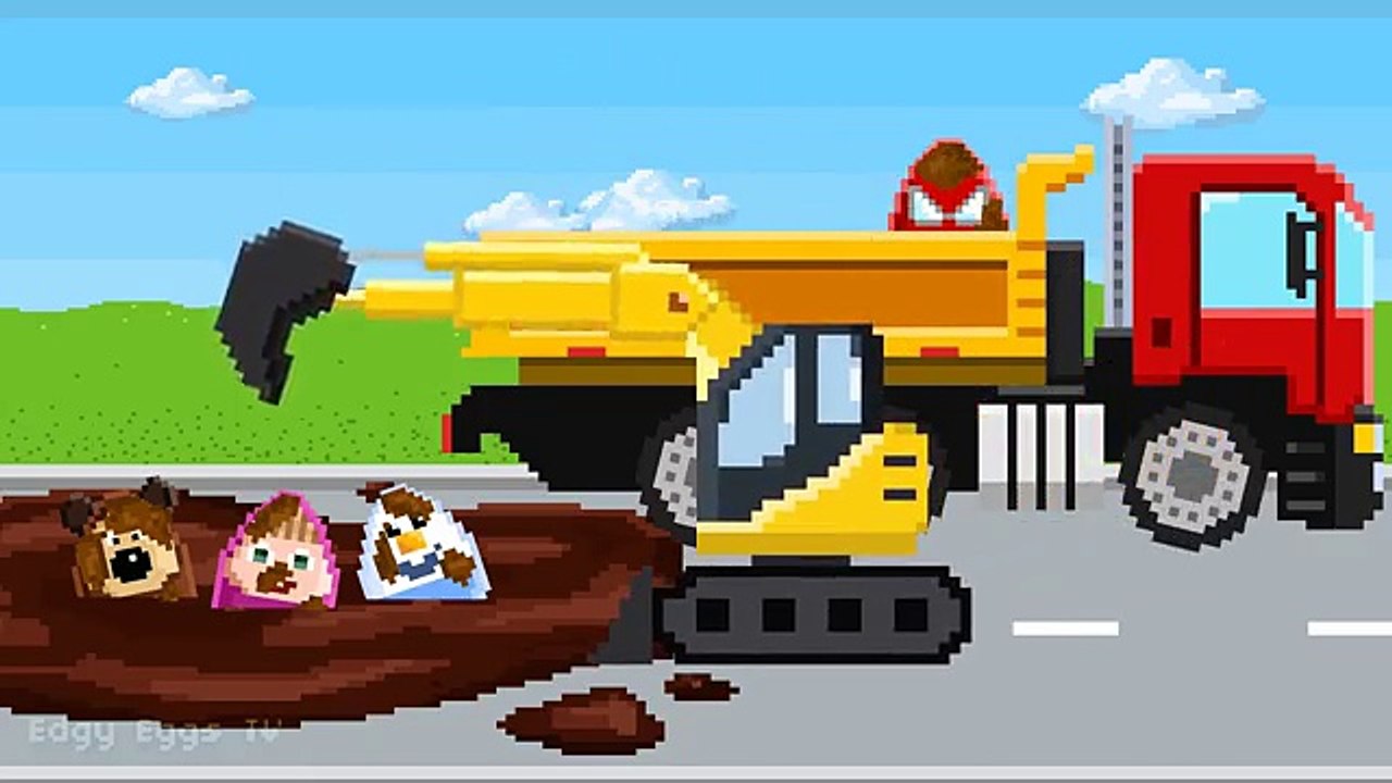 Masha and Bear Toy Surprise Eggs - JCB Truck Saves Spiderman SuperHero Surprise Eggs Video For Kids
